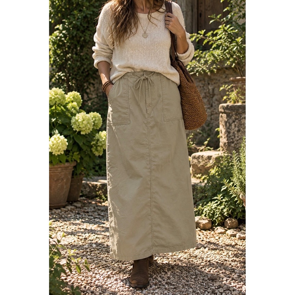 Vtg 90s Eddie Bauer Maxi Skirt Womens 12 Modest Crunchy Granola Utility Gorpcore